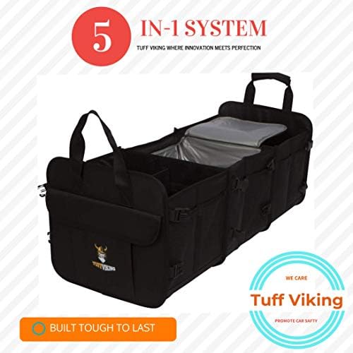 Tuff Viking Convertible Large 3 Compartment SUV Trunk Organizer with Cover | Truck Bed Organizer | for Trucks, Cars, SUVs and Groceries with Tie Down Straps. (5 in 1, Black) - Image 6
