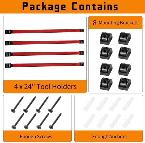 24" Magnetic Tool Holder Strip, 4 Pieces Red Metal Tool Organizer Rack with Stainless Steel Surface, Magnet Bar for Garage Workshop, Easy To Install with Mounting Screws - Image 7