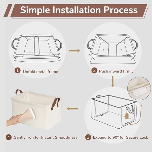 CHICVITA 4 Pack Large Fabric Storage Baskets for Shelves, 30L Beige - Image 7