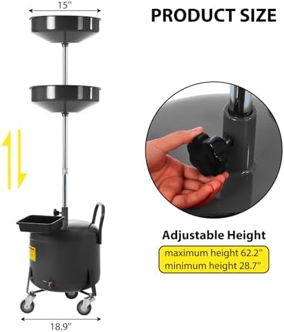 Garvee 8 Gallon Waste Oil Drain Tank, Portable Oil Drain Container, Air Operated Drainer, Fluid Fuel Transfer Drainage, Adjustable Funnel Height with Wheel &15'' Premium Bowl and a Toolbox - Image 7