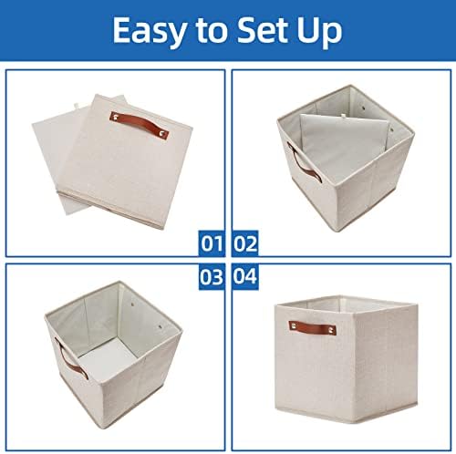 Temary 11x11 Storage Cubes Fabric Storage Cubes Storage Bins with Dual Leather Handles Canvas Storage Boxes for Organizing Home, Shelf, Closet (Beige, 11 x 11 x 11) - Image 7