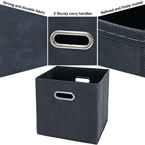 Black Fabric Cubby Storage Bins,13x13x13 Inches ,Cube Organizer Bin Foldable Storage Boxes with Dual Handles Fabric Organizer Box and collapsible Storage basket,Set of 6,Grey - Image 7