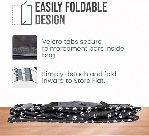Extra Large Utility Tote Bag - Oversized Collapsible Reusable Wire Frame Rectangular Canvas Basket With Two Exterior Pockets For Beach, Pool, Laundry, Car Trunk, Storage - Dog Paw - Image 6