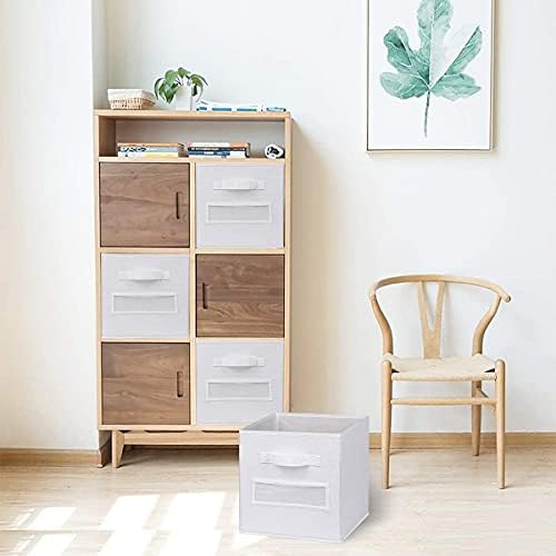 Fabric storage cubes (Set of 10) 11 Inch Cube Storage Bin, cube storage with 8 Labels Window Cards & a Pen, Foldable cube organizer bins, 11x11 storage bin, Cubby Organizer bins, White - Image 6