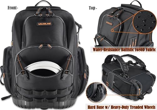 WELKINLAND 72Pockets Rolling Tool backpack, Tool Bag Backpack With Wheels - Image 6