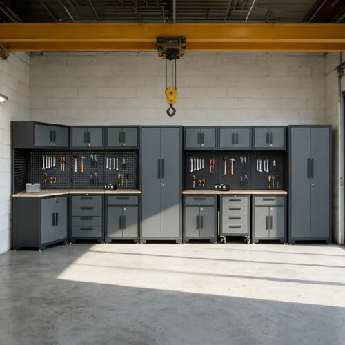 17PCS Garage Storage Cabinet System, Black Grey - Image 7