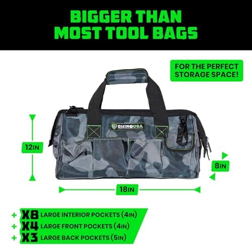 Rhino USA Tool Bag (18-Inch) - Heavy Duty Wide Mouth Tote for Men - Image 6