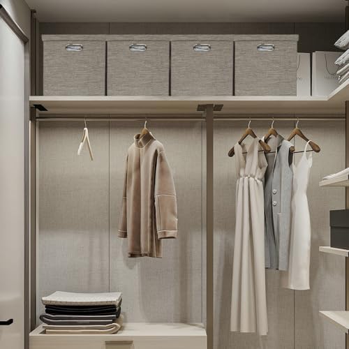 Posprica Storage Bins with Lids,13×13×13 Foldable Storage Cube Baskets Boxes Fabric Drawers for Closet Shelf Cabinet Bookcase,Set of 4,Coffee - Image 6