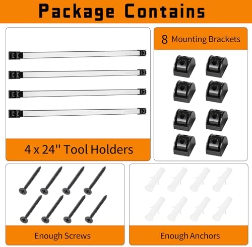 24" Magnetic Tool Holder Strip, 4 Pieces Silver Metal Tool Organizer Rack with Stainless Steel Surface, Magnet Bar for Garage Workshop, Easy To Install with Mounting Screws - Image 7