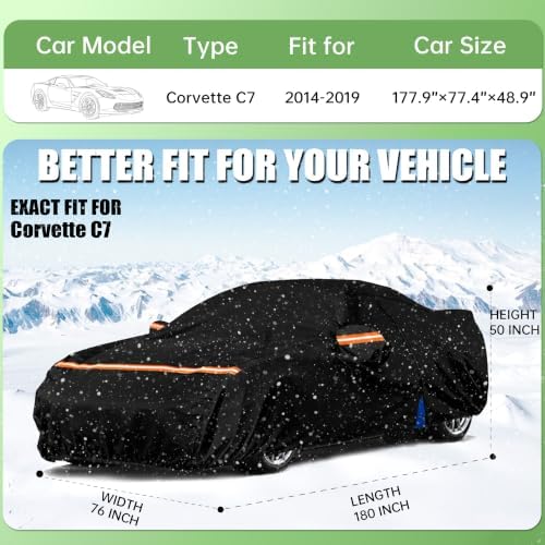 Car Cover for Corvette C7 Stingray/Z51/Z06 (2014-2019), Outdoor Cover Waterproof All Weather with Zipper Door, Heavy Duty Full Car Cover with Soft Cotton Lining,for Sun, Dust,Rain & Snow Protection. - Image 7