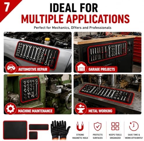 3‑Piece Flexible Magnetic Tool Mat Set, Heavy‑Duty Magnetic Mat for Tools, Strong‑Grip Magnetic Parts Holder with Non‑Slip Surface,Ideal for Auto Repair, Workshop & Jobsite Organization,Red - Image 7