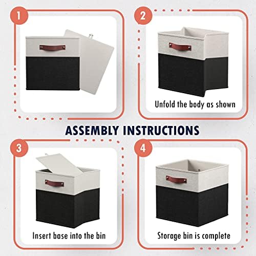 Ornavo Home 13x13 Foldable Fabric Storage Cube Bins, 6 Pack, White/Black - Image 7