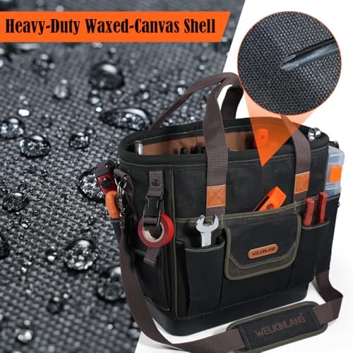 WELKINLAND 50-Pocket Electrician Tool Tote, 14" Waxed-Canvas HVAC Tool Bag - Image 6