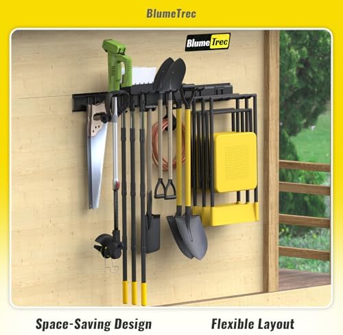 Garage Tool Organizer Wall Mount, 64" Heavy-Duty Metal Wall Organizer, 4 Rails with 8 Adjustable Hooks, Garden Storage Rack for Organization, Sturdy Tool Hanging Holder for Shovel Shed Yard - Image 6