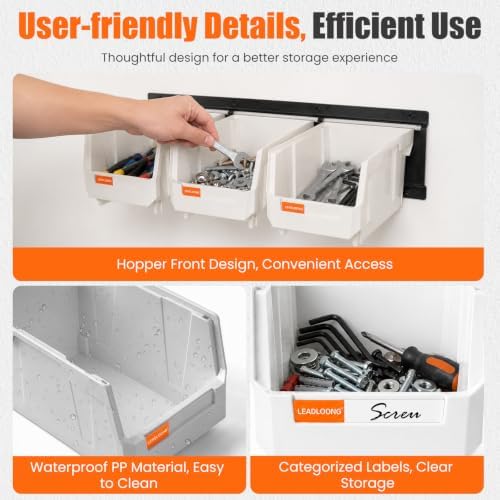 12pc Wall-Mounted Storage Organizer Set with Metal Rails White - Image 6