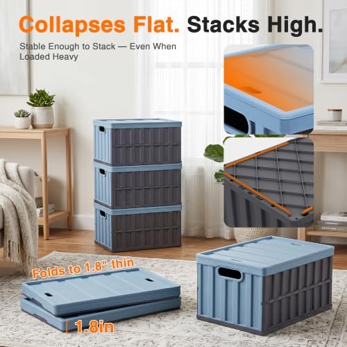 Citylife 64L Collapsible Storage Bins with Lids Plastic Storage Containers for Organizing Stackable Storage Box Large Heavy Duty Utility Crates, 2 Packs - Image 6