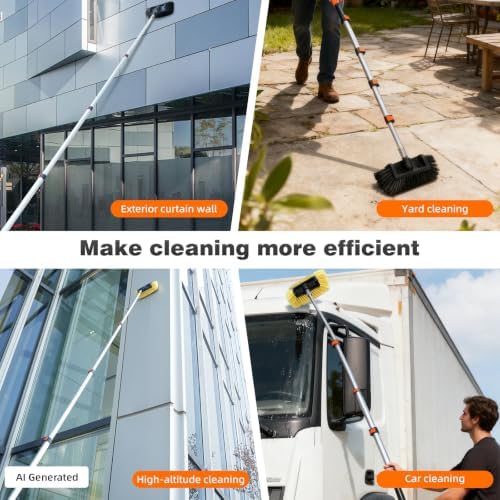 12FT Car Wash Brush with Long Handle, Car Cleaning Brush with 12" Soft Bristle and 12" Hard Bristle, 3-12Ft Telescopic Pole for Scratch-Free Cleaning Truck,RV, Boats,House Siding,Floors,Solar Panels - Image 6