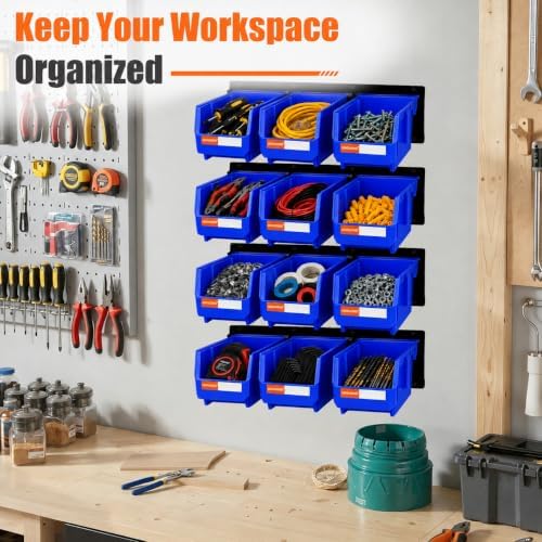 12pc Wall-Mounted Storage Organizer Set with Metal Rails Blue - Image 6