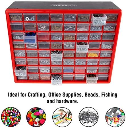 Stalwart 64-Drawer Storage Organizer, Red - Image 6