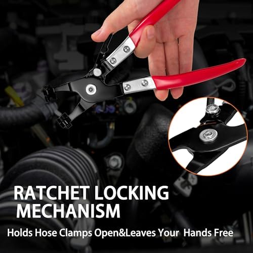 9-Piece Hose Clamp Pliers Set for Fuel Line Disconnect Tool & Water Hoses, Automotive Long Reach Hose Clamp Remover Kit with Flexible Wire Clic-R Type Swivel Jaw Flat Band Pliers - Image 7