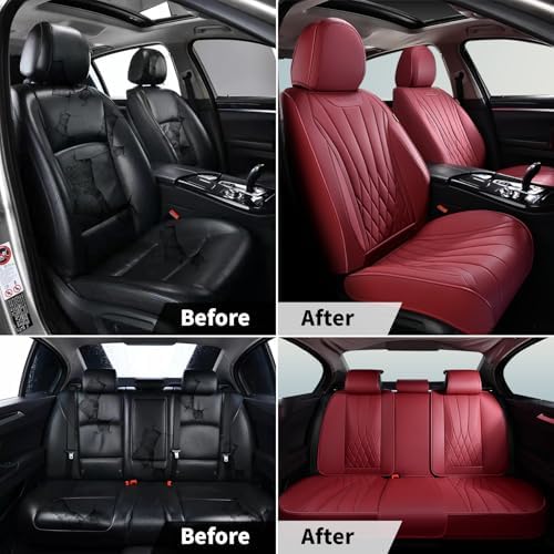 FLORICH Car Seat Covers, Universal Front Seat Covers, 2-Seater Waterproof Nappa Leather Car Seat Covers, Automotive Seat Covers Car Seat Protector Fit for Most Cars - Red - Image 6