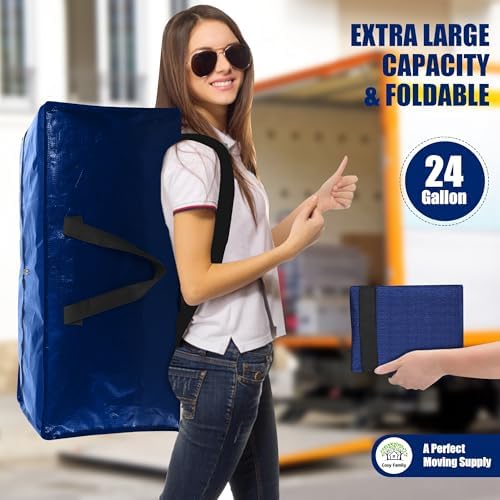 Cosy Family 8 Pack Heavy Duty Extra Large Moving Bags with Backpack Straps - Strong Handles & Zippers, Storage Totes For Space Saving, Fold Flat, Alternative to Moving Box (Set of 8, Blue) - Image 7