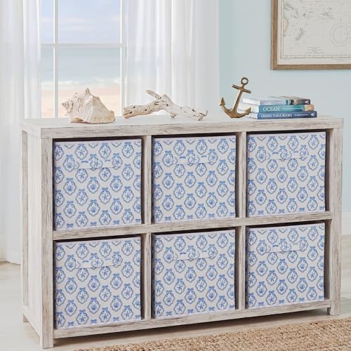 Geelin 6 Pcs Blue Bow Seashell Storage Bin 11 in Storage Basket with Handle - Image 6