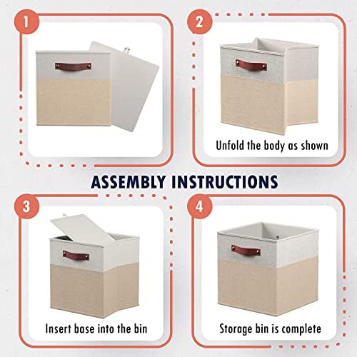 Ornavo Home 13x13 Foldable Fabric Storage Cube Bins, 6 Pack, White/Khaki - Image 7