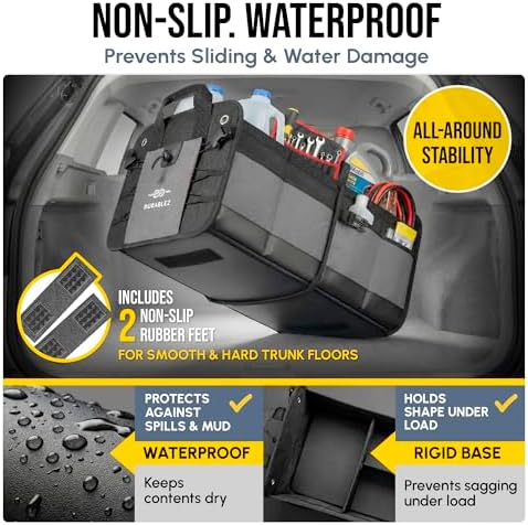 Car Trunk Organizer - Collapsible, Foldable - with Covering Net, Removable Dividers, Attachable Non-Slip Pads, Mounting Straps, and Stainless Hooks - for SUV, Truck, Sedan, Minivan, and Van - Gray - Image 6