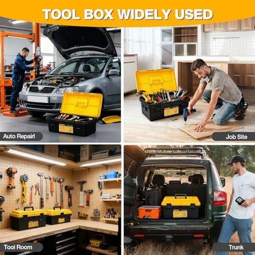 4 Pack Heavy Duty Plastic Tool Box Set, Stackable Portable Boxes, 13-19" - Image 6