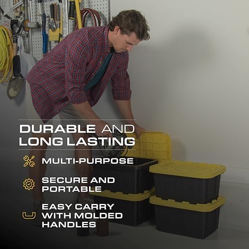 BLACK & YELLOW 5-Gallon Stackable Plastic Storage Bins with Lids, 6 Pack - Image 6