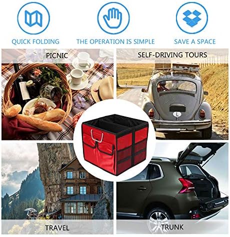 Car Trunk Organizer Collapsible Portable Multi Compartments Organizer with Non Slip Straps for SUV Truck Auto Vehicle Car Auto Minivan(Small without cover, Red) - Image 7