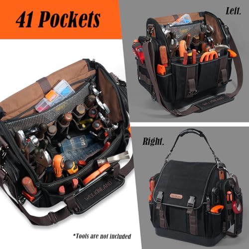 WELKINLAND 41-Pocket Electrician Tool Bag, 14-Inch Hard Bottom Tool Bag - Image 6