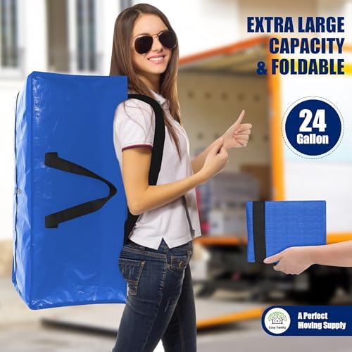 Cosy Family 8 Pack Heavy Duty Extra Large Moving Bags with Backpack Straps - Strong Handles & Zippers, Storage Totes For Space Saving, Fold Flat, Alternative to Moving Box (Set of 8, Multicolored) - Image 7