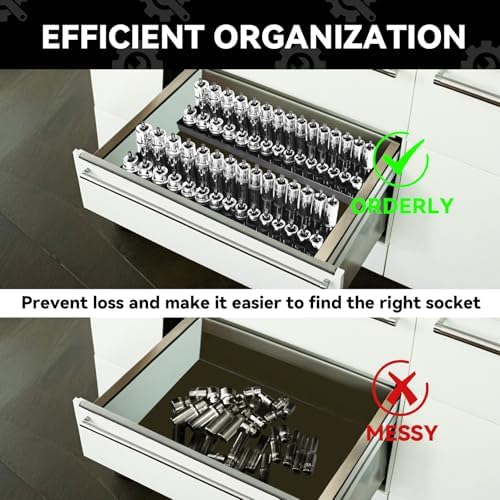 AIUITIO 6PCS Socket Organizer Tray Set, Red SAE & Black Metric Socket Storage Trays, 1/4-Inch, 3/8-Inch & 1/2-Inch Drive Deep and Shallow Socket Holders for Toolboxes - Image 7