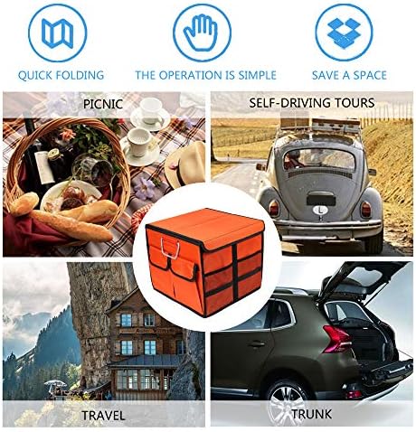 Car Trunk Organizer Collapsible Portable Multi Compartments Organizer with Non Slip Straps for SUV Truck Auto Vehicle Car Auto Minivan(Small covered, Orange) - Image 7