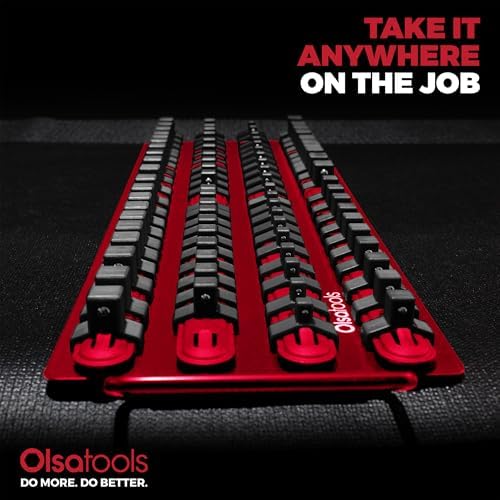 Olsa Tools 80-Slot Portable Socket Organizer Tray With Handle Red/Black - Image 6
