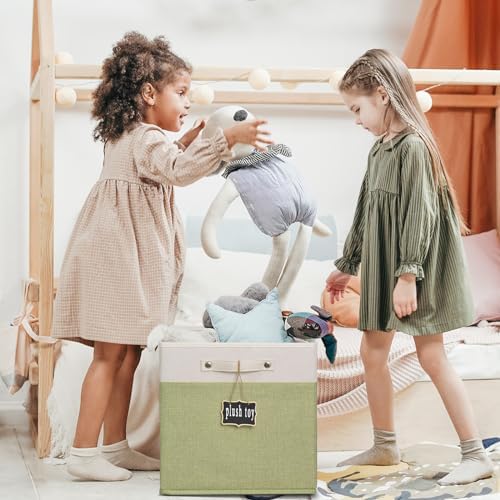 13x13x13 Inch Large Foldable Fabric Linen Cube Storage Bins【4-pack】, with Cotton Handles Closet Bins for Cabinet Shelves Home Organization and Storage bins(White&green) - Image 6