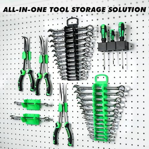 20-Piece Magnetic Tool Organizer Set, 1/4", 3/8", 1/2" SAE & Metric Socket Organizers, 2 Large Wrench Holders, 24-Slot Wrench Rails, Plier and Screwdriver Wall Mount Storage - Image 7
