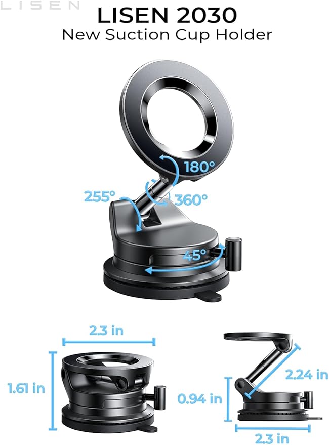 LISEN for Magsafe Car Mount, Magnetic Phone Holders for Your Car, Vacuum Phone Mount for Car Accessories for Women Men Jeep BMW, SuctionPro Gifts Kits, for iPhone 17 Pro Max 16 15 14