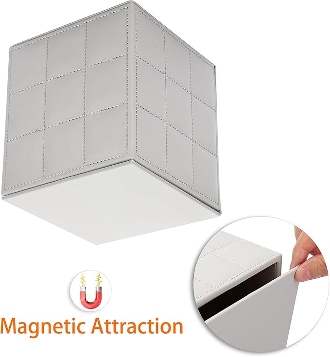 Sumnacon Tissue Box Cover Square Tissue Box Stylish PU Tissue Box Holder with Magnetic Bottom, Cube Leather Tissue Cover for Living Room Bathroom Table Desk Home Office Car, Light Grey