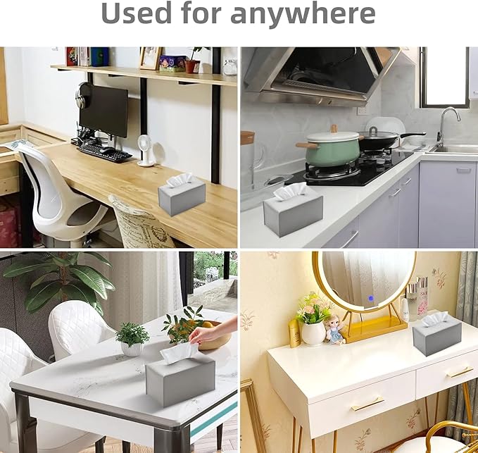 REGELETO Pu Leather Tissue Box Cover, Rectangular Holder with Bottom Belt - Modern Decorative Organizer for Bathroom, Car, Bedroom, Hotel, Office (Grey)