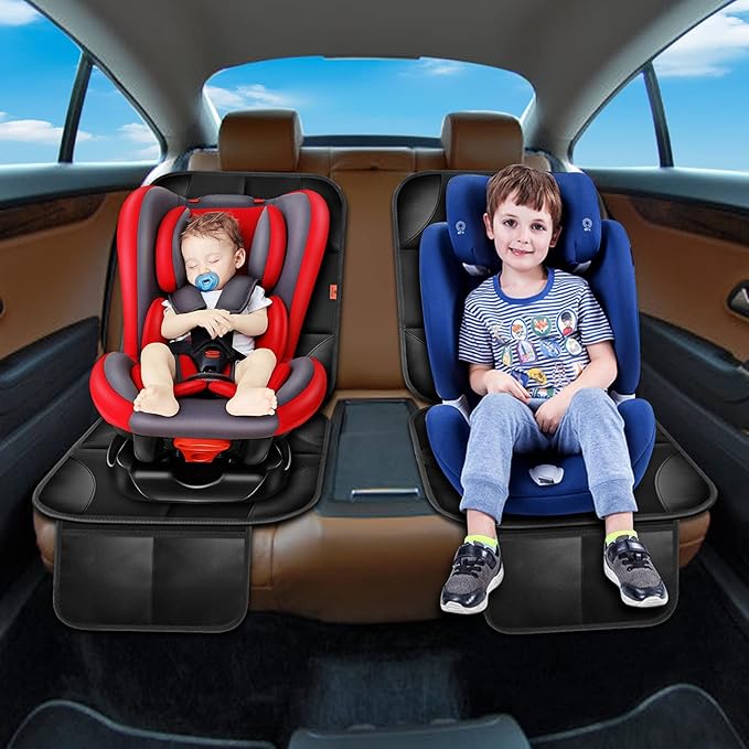 Car Seat Protector 1 Pack Car Seat Cushion Mat Thickest Padding,Waterproof 600D Fabric Car Seat Covers for Non-Slip Backing Mesh Pockets for Baby and Pet (Black, 2 Pcs)