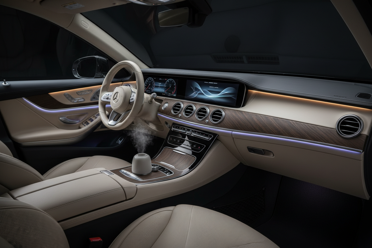 Ambient LED car interior lighting - customizable color atmosphere lights for serene spa-inspired driving