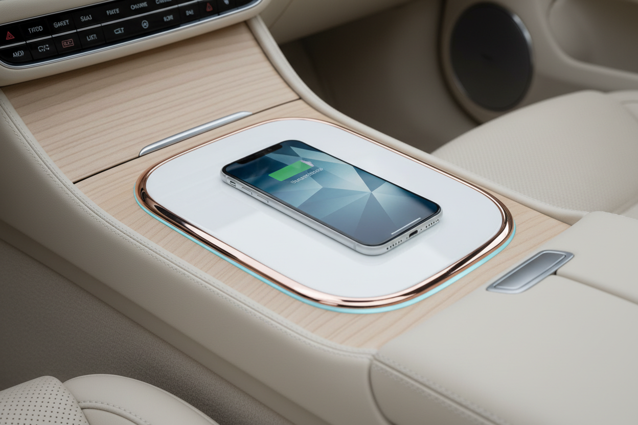 Premium wireless charging pad for car - sleek automotive phone charger with elegant minimalist design