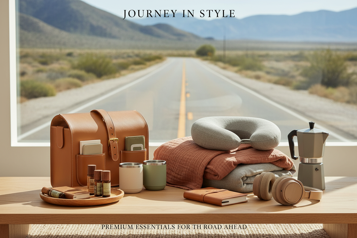 Road trip car accessories - travel organizers, comfort items, essential gear for long distance driving