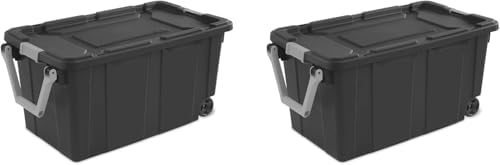 Sufeasdf Wheeled Industrial Tote 40 Gallon/151 Liter Black Lid & Base w/Racer Red Handle & Latches - Image 2