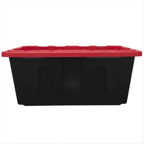 27 Gallon Heavy-Duty Plastic Storage Bin, Black and Red, Pack of 4 - Image 3