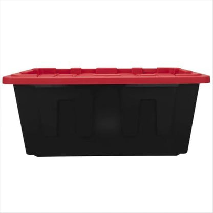 27 Gallon Heavy-Duty Plastic Storage Bin, Black and Red, Pack of 4 - Image 3