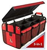 Tuff Viking Convertible Large 3 Compartment SUV Trunk Organizer | Truck Bed for Trucks, Cars, SUVs (4-in-1 with Cover, Red) by TUFFVIKING
